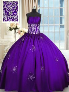 Taffeta Sweetheart Sleeveless Lace Up Beading and Appliques and Ruching Ball Gown Prom Dress in Purple