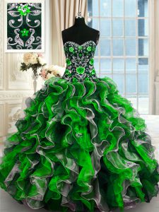 Multi-color Sweetheart Lace Up Beading and Ruffles Sweet 16 Dresses Sleeveless