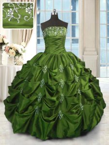 Pretty Pick Ups Floor Length Green Sweet 16 Quinceanera Dress Strapless Sleeveless Lace Up