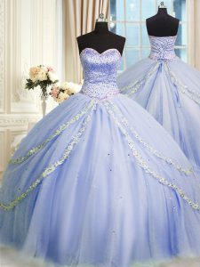 Traditional With Train Lavender Quinceanera Gowns Sweetheart Sleeveless Brush Train Zipper
