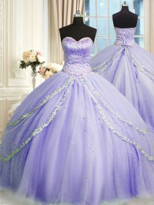 Sleeveless Court Train Lace Up With Train Beading and Appliques Sweet 16 Dresses