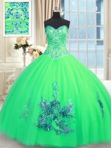 Turquoise Lace Up Sweet 16 Dress Beading and Appliques and Embroidery Sleeveless Floor Length