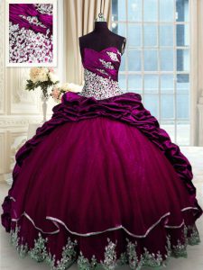 New Style Pick Ups Ball Gowns Sleeveless Fuchsia Quince Ball Gowns Brush Train Lace Up