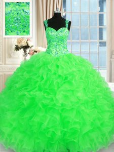 Fashion Sleeveless Beading and Embroidery and Ruffles Floor Length 15 Quinceanera Dress