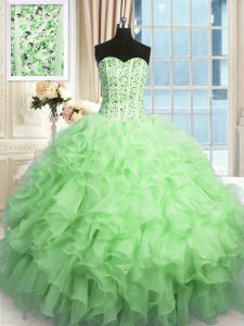 Adorable Ball Gowns Quinceanera Gown Apple Green Sweetheart Organza Sleeveless Floor Length Lace Up