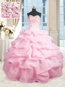 Great Pink Sweetheart Neckline Beading and Ruffles 15 Quinceanera Dress Sleeveless Lace Up