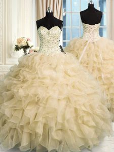 Dazzling Organza Sleeveless Floor Length Quinceanera Dresses and Beading and Ruffles