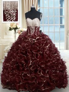 Brown Sleeveless With Train Beading and Ruffles Lace Up Vestidos de Quinceanera
