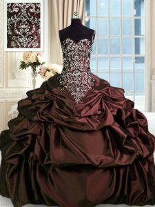 Sumptuous Beading and Embroidery and Pick Ups Ball Gown Prom Dress Burgundy Zipper Sleeveless Floor Length