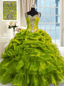 Clearance Olive Green Sleeveless Beading Floor Length Quinceanera Dresses
