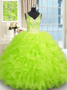 Best Selling Sleeveless Floor Length Beading and Ruffles Zipper 15th Birthday Dress