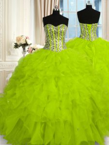 Lovely Yellow Green Sleeveless Beading and Ruffles Floor Length Quinceanera Gowns