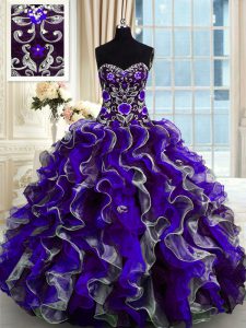 Comfortable Multi-color Ball Gowns Organza Sweetheart Sleeveless Beading and Ruffles Floor Length Lace Up Quince Ball Gowns