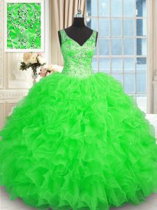 Fashionable Floor Length Ball Gowns Sleeveless Green Quinceanera Dresses Zipper