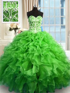 Glorious Floor Length Lace Up 15 Quinceanera Dress for Military Ball and Sweet 16 and Quinceanera with Beading and Ruffles