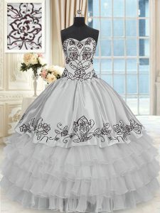 Halter Top Grey Sleeveless Beading and Embroidery and Ruffled Layers Floor Length Quinceanera Gown