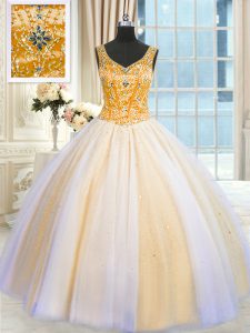 Multi-color Sleeveless Floor Length Beading and Sequins Lace Up Quinceanera Gowns