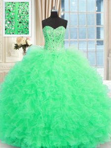 Elegant Apple Green Sweetheart Neckline Beading and Ruffles Quinceanera Dresses Sleeveless Lace Up