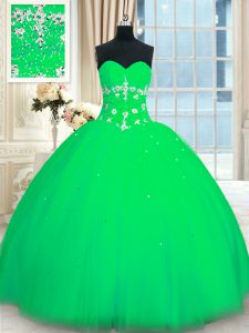 Customized Tulle Sleeveless Floor Length Sweet 16 Quinceanera Dress and Appliques