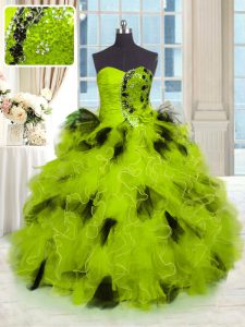 Decent Sleeveless Lace Up Floor Length Beading and Ruffles Quinceanera Gowns