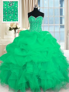 Suitable Sweetheart Sleeveless Organza Quinceanera Gown Beading and Ruffles Lace Up