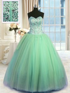 Exceptional Floor Length Turquoise 15 Quinceanera Dress Sweetheart Sleeveless Lace Up