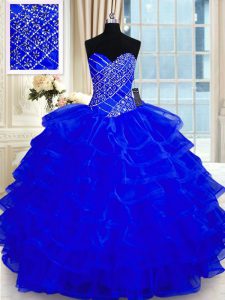 Ruffled Floor Length Ball Gowns Sleeveless Royal Blue Quinceanera Dresses Lace Up