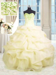 Extravagant Beading and Ruffles Vestidos de Quinceanera Light Yellow Lace Up Sleeveless Floor Length
