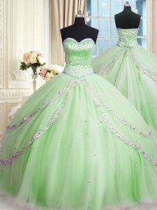 On Sale Sleeveless Court Train Lace Up With Train Beading and Appliques Sweet 16 Dress