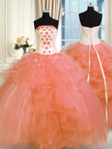 High End Tulle Sleeveless Floor Length Sweet 16 Quinceanera Dress and Pick Ups and Hand Made Flower