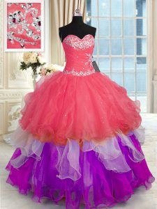 New Style Floor Length Multi-color Quinceanera Dresses Organza Sleeveless Beading and Appliques