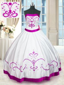 Admirable White Sleeveless Satin Lace Up 15 Quinceanera Dress for Military Ball and Sweet 16 and Quinceanera