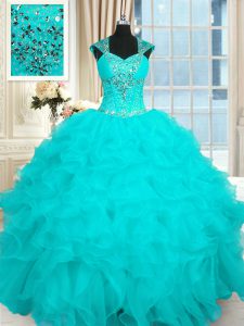 Cap Sleeves Beading and Ruffles Lace Up 15th Birthday Dress