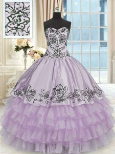 Stunning Lavender Lace Up Vestidos de Quinceanera Beading and Embroidery and Ruffled Layers Sleeveless Floor Length
