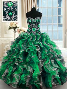 Trendy Multi-color Ball Gowns Organza Sweetheart Sleeveless Beading and Ruffles Floor Length Lace Up Quinceanera Dress