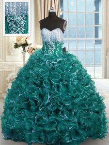 Clearance With Train Turquoise Quince Ball Gowns Sweetheart Sleeveless Brush Train Lace Up