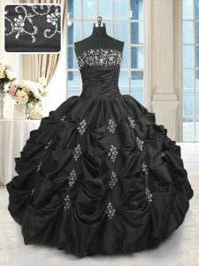 Pick Ups Strapless Sleeveless Lace Up Quinceanera Gown Black Taffeta