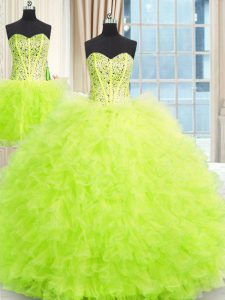 Graceful Three Piece Sleeveless Beading and Ruffles Lace Up 15 Quinceanera Dress