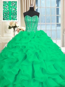 Elegant With Train Ball Gowns Sleeveless Turquoise Quinceanera Dresses Brush Train Lace Up