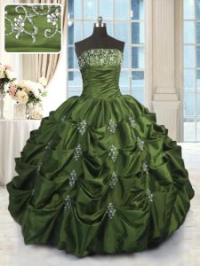 Taffeta Strapless Sleeveless Lace Up Beading and Pick Ups Sweet 16 Dresses in Green
