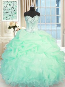 Apple Green 15th Birthday Dress Military Ball and Sweet 16 and Quinceanera and For with Beading and Ruffles Sweetheart Sleeveless Lace Up