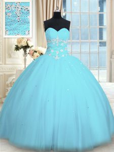 Luxury Sweetheart Sleeveless Lace Up Quinceanera Dress Light Blue Tulle