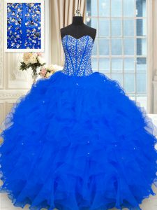 Perfect Floor Length Ball Gowns Sleeveless Royal Blue Quinceanera Gown Lace Up