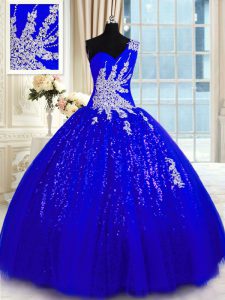 Enchanting Floor Length Royal Blue Sweet 16 Quinceanera Dress One Shoulder Sleeveless Lace Up