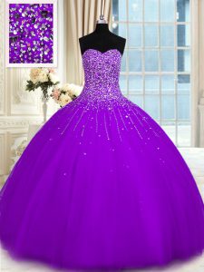 Colorful Purple Sweetheart Neckline Beading Sweet 16 Dresses Sleeveless Lace Up