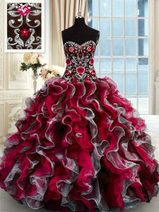 Multi-color Organza Lace Up Sweet 16 Dress Sleeveless Floor Length Beading and Appliques