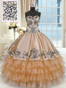 Sexy Orange Sweetheart Neckline Beading and Embroidery and Ruffles Ball Gown Prom Dress Sleeveless Lace Up