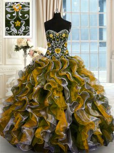 Fitting Multi-color Vestidos de Quinceanera Military Ball and Sweet 16 and Quinceanera and For with Beading and Ruffles Sweetheart Sleeveless Lace Up
