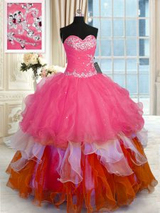 Fantastic Multi-color Sweetheart Neckline Beading and Ruffles 15th Birthday Dress Sleeveless Lace Up