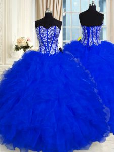 Exceptional Royal Blue 15 Quinceanera Dress Military Ball and Sweet 16 and Quinceanera and For with Beading and Ruffles Sweetheart Sleeveless Lace Up